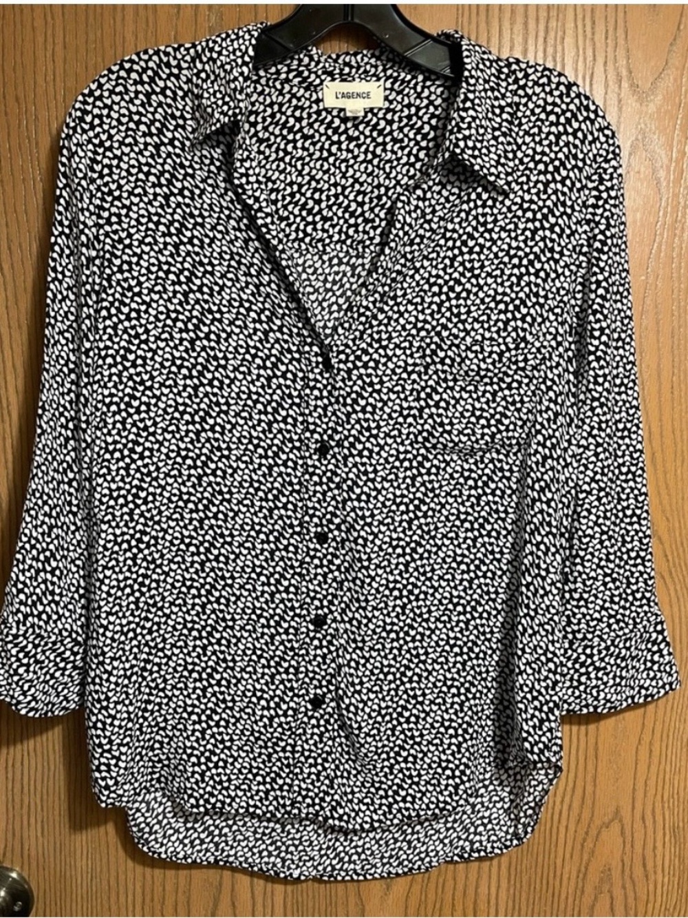 L'AGENCE Black and White Printed Button Front  Shirt